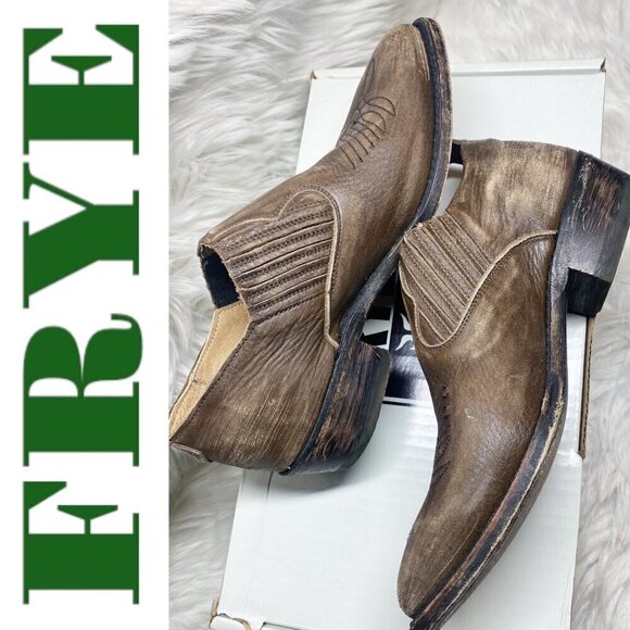 FRYE Billy Urban Cowboy Shootie Leather Slip On Charcoal Brown Gray, Size 6.5 - Picture 14 of 15